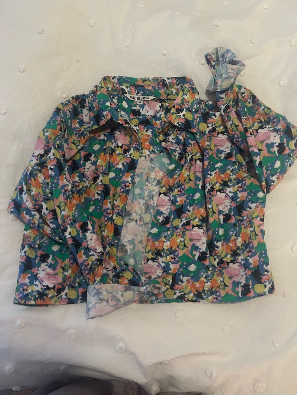 Walter Baker Multicolor Floral Crop Shirt in Green Base